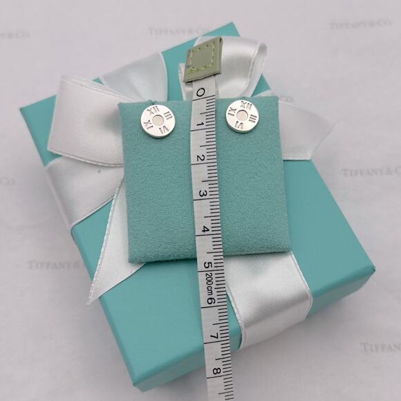 Tiffany & Co. Atlas Roman Numeral Stud Earrings Rare Sterling Silver Gift Box